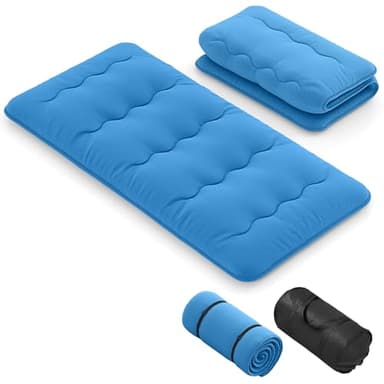 GIANTEX Matelas Futon Pliable, Tatami Futon Japonais Portable avec Sac, Housse Lavable, 2 Bandages Inclus, Lit Futon Épais Respirante pour Chambre d'Adulte, Camping, Voyage (Bleu, 90x200cm)