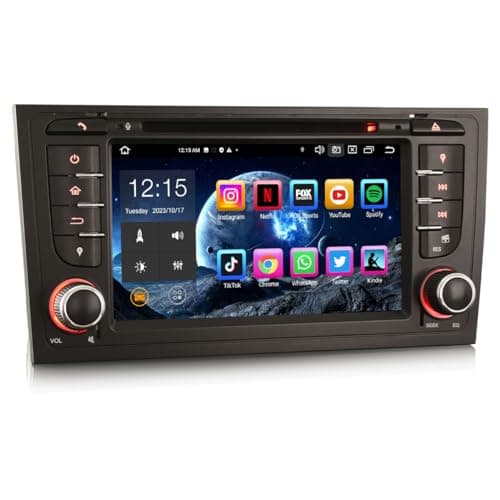 Erisin 7 Pouces 8 Cœurs 4Go+64Go Android 14 Autoradio Bluetooth GPS Navigation pour Audi A6 S6 RS6 Allroad Supporte CarPlay sans Fil Android Auto DSP WiFi Dab+ RDS OBD2 USB Lecteur CD Écran Tactile