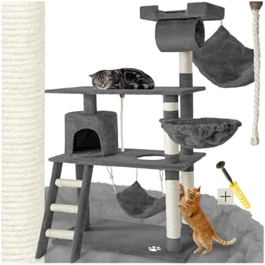 tectake Arbre à Chat Griffoir Maison Chat Interieur Jeux Appartement avec Grattoir Rampe Tunnel Panier Echelle Lit - Gris