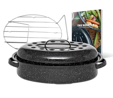 GRANITEWARE - Cocotte Roaster format moyen – Acier émaillé – Ovale – 4L – Ultra-légère – Grille de cuisson en inox + Livre de 35 recettes