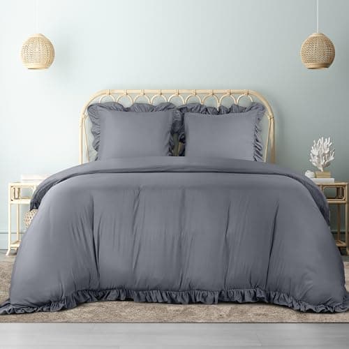 Utopia Bedding Housse de Couette à Volants220x240 cm avec 2 Taies d'oreiller 65x65 cm (Gris) - Parure de lit 220x240 cm - Ensembles de Housses de Couette en Microfibre brossée Douce