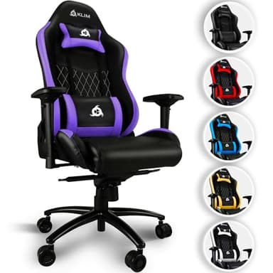 KLIM Esports - Chaise Gaming Violet + Simili Cuir et Matériaux Premium Haute Qualité + Chaise Gamer inclinable + Ergonomique avec Coussin Lombaire et Cervical + Fauteuil Gamer Nouvelle Version