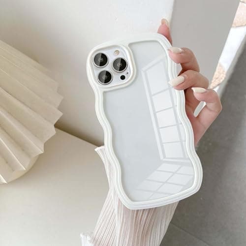 UEEBAI Coque pour iPhone 13 Pro Max 6.7 inch, Housse de Protection Wave Frame Etui en Cristal Transparent Ultra Léger et Mince Antichoc TPU Bumper Cover avec Résistant Aux Rayures - Blanche