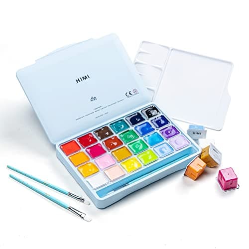 HIMI Lot de 3 pinceaux de peinture à gouache - 24 couleurs - Design Jelly Cup - Peinture non toxique pour toile et papier - Fournitures d'art pour professionnels (bleu glacier)