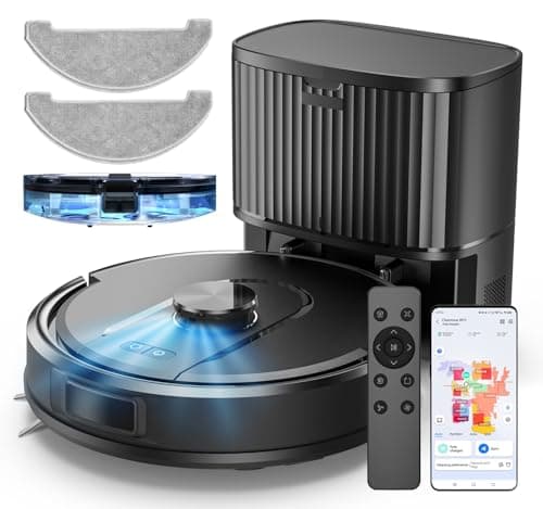 Robot Aspirateur Laveur 5000Pa,Cleanova W11 Aspirateur Robot avec Vidange Automatique Poussière,Navigation LiDAR avec Cartographie,180min,Connecté par Alexa/APP,Idéal pour Tapis Poils d'animaux