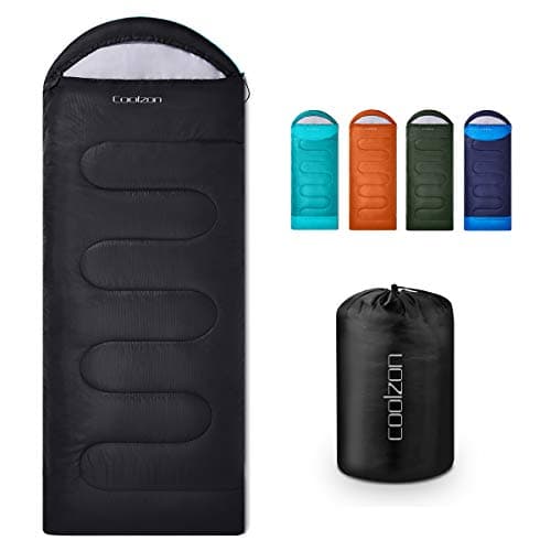 Coolzon Sac de Couchage - 3-4 Saisons, Imperméable Sac de Couchage Compact Adulte Enfant Adapté pour l'intérieur et l'extérieur la randonnée Le Camping et la randonnée, Noir