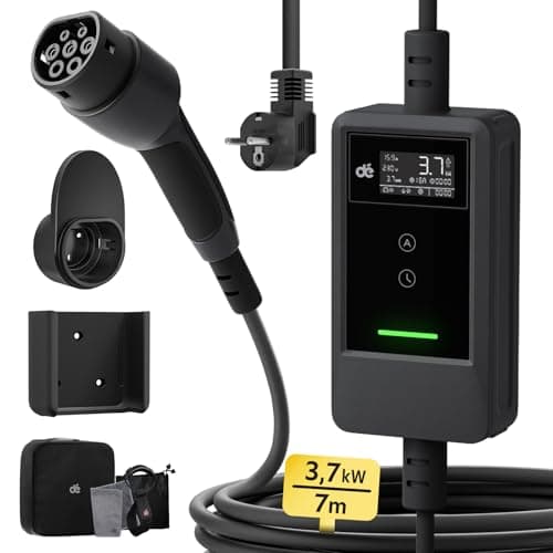 dé Chargeur Voiture Electrique 3,7kW [7m, 6/8/10/13/16A] Cable Recharge Voiture Electrique Type 2 avec Support Mural, Numérique LCD, Compatible avec E-208, Model Y, E-Tech, 500e et Autres EV/PHEV