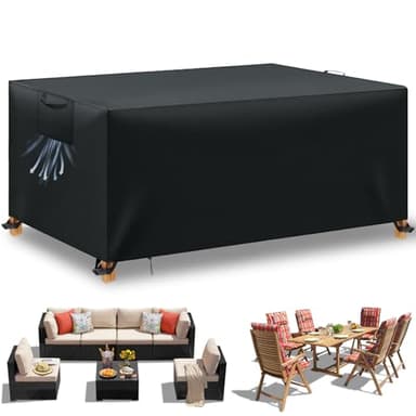 WUAYAMI Housse Table de Jardin, Housse Salon de Jardin Exterieur, Housses pour Mobilier de Jardin Imperméable Anti-UV, 420D Tissu Oxford Housse de Protection Salon de Jardin, Noir, 125x63x74 cm