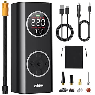 Oasser Gonfleur pneus Voiture 6000mAh 150PSI Type-C Charge Compresseur Voiture Batterie Rechargeable Allume-Cigare 12V avec Affichage Couleur Lumière LED Sac de Rangement Batterie Rechargeable