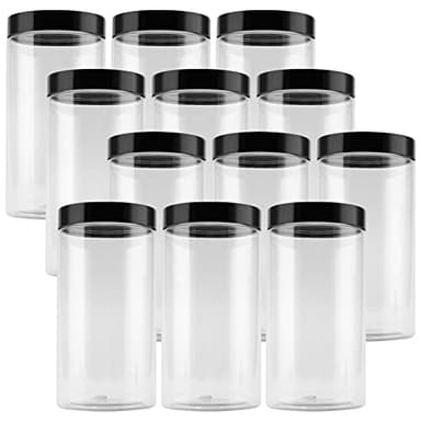 JEUIHAU Lot de 12 bocaux de conservation en plastique avec couvercles noirs - Transparents - Bocaux rangement cuisine de 1000 ml - Pour aliments, céréales, épices et bonbons