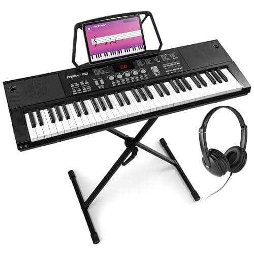 Max KB15 Clavier Électronique 61 Touches, Stand et Casque Audio Inclus, Synthétiseur Débutant, Deux Haut-parleurs Intégrés, Batterie Rechargeable, Microphone, Idéal pour Démarrer votre Apprentissage