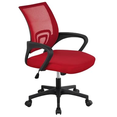 Yaheetech Chaise de Bureau à roulettes en Maille Fauteuil Ordinateur Inclinable Pivotant Siège et Base Plus Larges Hauteur Réglable avec Accoudoirs Rouge