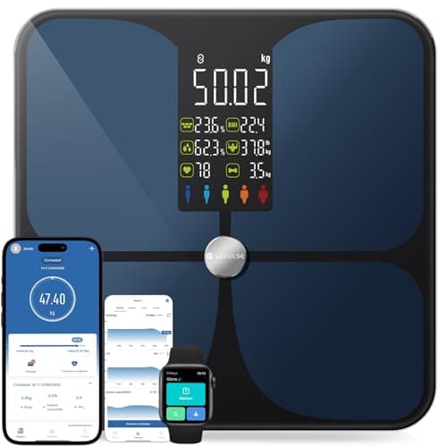 Balance Pese Personne Connectée, LEPULSE Balance Connectée avec Grand écran, Balance Impedancemetre avec 22 Données Corporelles, Balance Masse Graisseuse et Musculaire, Balance Intelligente avec APP