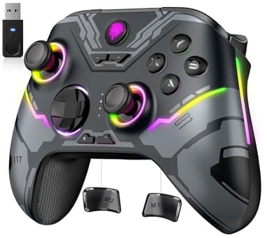 EasySMX Manettes PC Switch Téléphone Portable Sans Fil RGB Rétroéclairée, X15 Manette Switch Sans Fil Rechargeable Bluetooth, Manette pour Mobile Android iOS, Android TV Box et Tesla, Noir