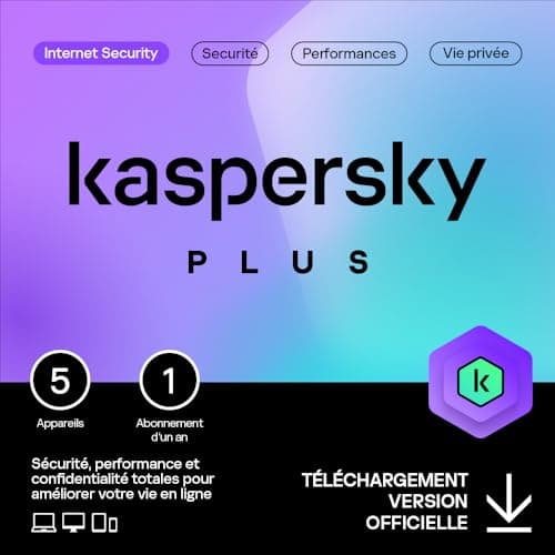 Kaspersky Plus Internet Security 2025 | 5 appareils | 1 an | Anti-Phishing et Pare-feu | VPN illimité | Gestionnaire de mots de passe | Protection bancaire| PC/Mac/Mobile | Code d'activation par email