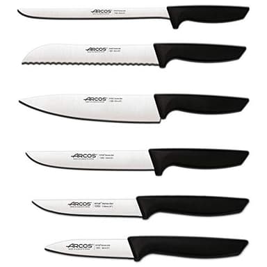 Arcos Jeu de couteaux de cuisine professionnels | Couteaux de cuisine professionnels | 6 pièces | Couteaux en acier inoxydable Poignée noire | Ustensiles de cuisine série Nice | Passe lave-vaisselle