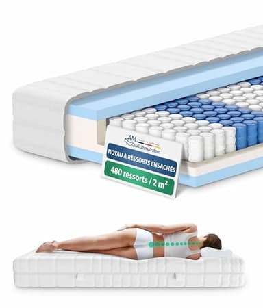 AM Qualitätsmatratzen - Matelas à Ressorts ensachés 200 x 200 avec 7 Zones de Confort - Housse Amovible et Lavable - Matelas 200x200 cm 20 cm epaisseur – Oeko-TEX - équilibré