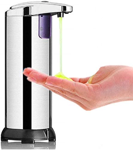 HJRUIUA Distributeur de Savon Electrique en Acier Inoxydable avec Base, Distributeur Savon Automatiqueetanche, Capteur Infrarouge et Commutateur Réglable(Mise à Jour)