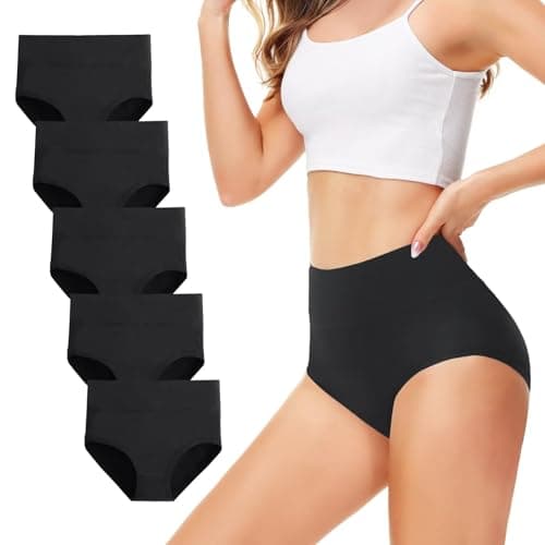 TUUHAW Culottes Femmes Lot de 5 Coton Taille Haute Slips Shorties Elasticité Ventre Plat Noir XL