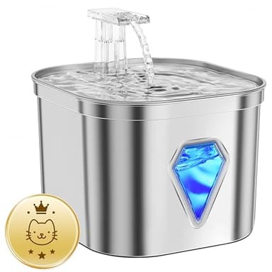 Tyonto Distributeur Eau Chat Acier Inoxydable Antibactérien,Recharge USB,Ultra-Silencieux Fontaine Chat,Double Filtre Charbon Actif 5 Couches,Lumière LED Fontaine Eau Chien