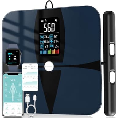 Balance Pese Personne Connectée, LEPULSE Balance Impedancemetre avec 8 Électrodes, Grand écran, 20 Données Corporelles, Balance Masse Graisseuse et Musculaire BMI, Balance Connectée avec APP