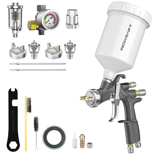 InoKraft D1 LVLP Pistolet à air comprimé de qualité supérieure, facile à utiliser, pistolet à peinture pour voitures et maisons, buses de 1,3/1,5/1,7 mm, avec accessoires de pulvérisateur de peinture