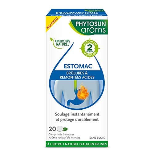 PHYTOSUN AROMS - Brûlures d'estomac et Remontées Acides - Arôme Naturel Menthe - Sans Sucre - 20 Comprimés à Croquer