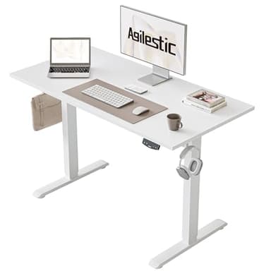 Agilestic Bureau Assis Debout Électrique, 100 x 60 cm Bureau Table Debout Réglable en Hauteur, Panneau Contrôle à Fonctions Mémoires et Système Anti-Collision, Blanc
