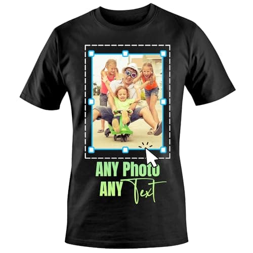 Unisexe Taille M - Personnalisé Fait Zoom & Découper Conception n'importe Quelle Photo Image Logo Texte Imprimé Chemises Couleurs Assorties T-Shirts Impression Au Dos - Noir