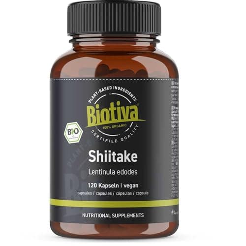 Shiitake Bio 120 gélules - 100% biologique - Shii-Take - Lentinula edodes - sans additifs - emballé et certifié en Allemagne- Biotiva