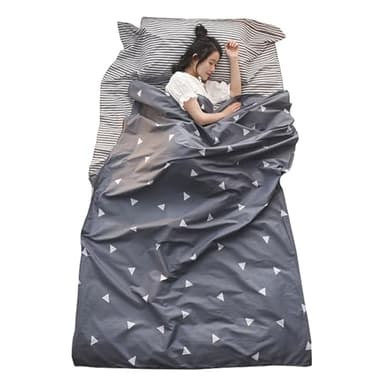 TRIWONDER Sac de Couchage Coton 1 2 Personnes Drap de Voyage Léger Confortable pour Camping Randonnée Hôtel Train Auberges (Gris, M - 120 x 230 cm)