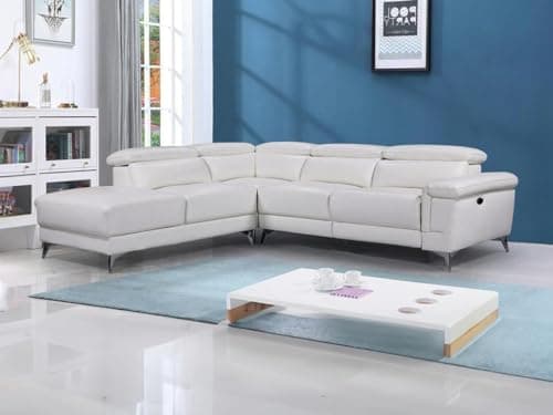 Vente-unique - Canapé d'angle Relax électrique en Cuir PASCALINE - Ivoire - Angle Gauche