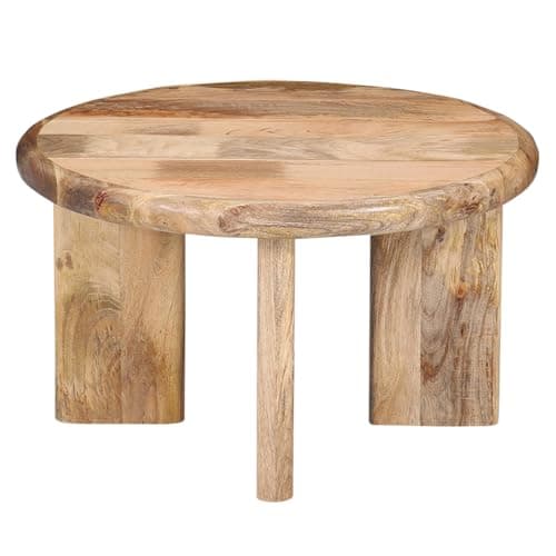 Marrakech Acaimo Table basse en bois massif 55 cm | Table de salon ronde avec bord plateau | Table basse moderne de style bohème et scandinave | Table en bois fabriquée à la main pour salon, chambre à