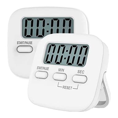 NIAGUOJI Lot de 2 minuteurs de Cuisine numériques avec Compte-rebours magnétique avec Alarme Forte, Gros Chiffres, Support arrière, Trou de Suspension pour Cuisine, Douche, Salle de Bain(Blanc)
