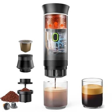 Machine à Cafe Portable, 3 En 1 Cafetière à Expresso Chauffage Électrique, 12V Expresso Cafetière Rechargeable, Pour Bureau, Voyage, Maison, Compatible avec les Capsules Espresso et Café Moulu