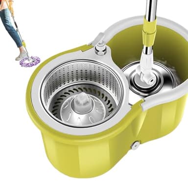 Kit Balai Serpillère Et Seau Essoreur, Seau Essoreuse À Serpillère Vadrouille Double Compartiment, Set Serpillères Rotative 360° avec Manche Téléscopique Et Seau