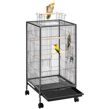 Yaheetech Cage à Oiseaux sur Pied Cage à Oiseaux en Métal à roulettes avec Fond Amovible 45,5 × 45,5 × 100,5 cm