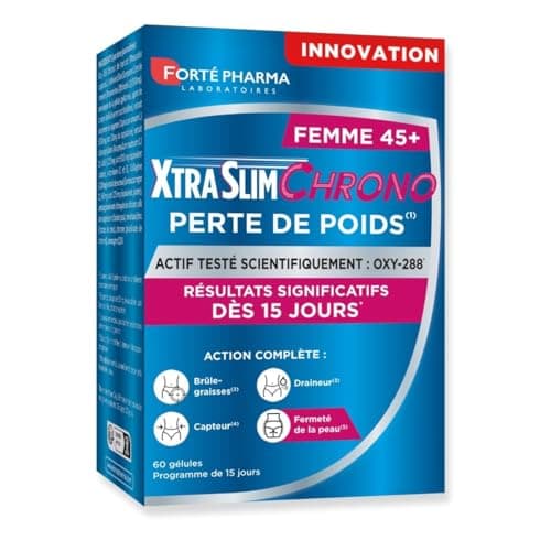Forté Pharma - XtraSlim Chrono 45+ Perte De Poids Femme 45 ans et + | Bruleur de Graisse Puissant 15 Jours – Etude Clinique | Programme Minceur Express 15 jours - 60 gélules, 4/jour