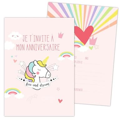 ScrapCooking - 8 Cartes d’Invitation Anniversaire Licorne - Pour Anniversaire Enfant Garçon Fille - Cartons invitation Fête - Coloris Rose - 0263