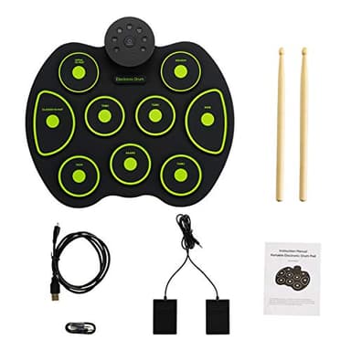 Locisne Kit de Batterie électronique Portable plaiable kit de Batterie électaronique enraoulable avec 9 Pads de Batterie, 2 pédales, Cadeau d'anniversaire de Noël (sans Haut-parleurs)