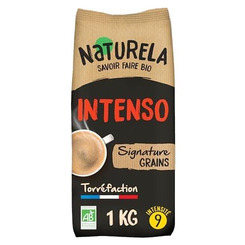 NATURELA - Café Grains Bio - Intenso - Arabica et Robusta - Gamme Signature - Torréfaction Lente - Fabriqué en France - 1 kg