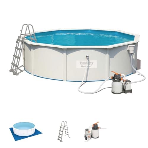 Bestway Hydrium Piscine 460 x 120 cm, Cap. 17 430 l, Pompe à Sable 58400 (3 785 Lt/H). Comprend : Tapis de Base, Skimmer Professionnel, échelle de sécurité et DVD