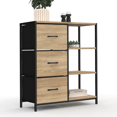 IDMarket - Buffet d'appoint 3 tiroirs et étagères 70 cm Utah Design Industriel