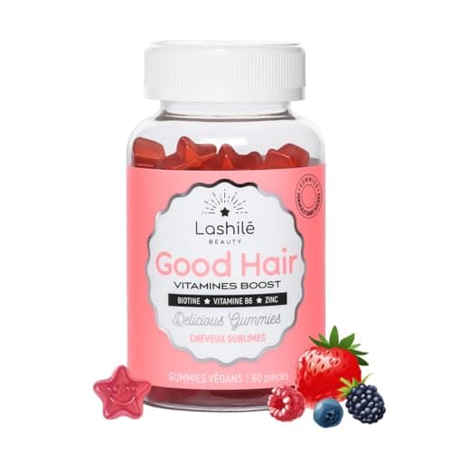 Lashilé Beauty - Good Hair Vitamins - Compléments Alimentaires - Pousse Croissance & Fortification - Efficacité Prouvée - Made in France - Biotine, Zinc, Vitamine B8, C, B6-60 Gummies