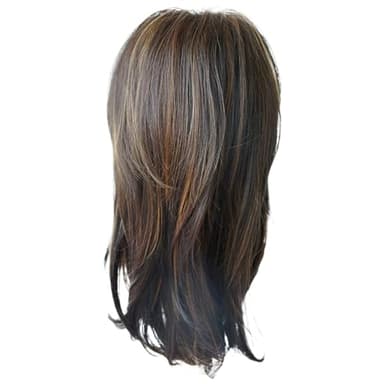 Blogiiup Wig à cheveux humains, perruque humaine avec une frange inclinée, Brown, Cheveu humain, WIG, Medium, Bob avec Frange