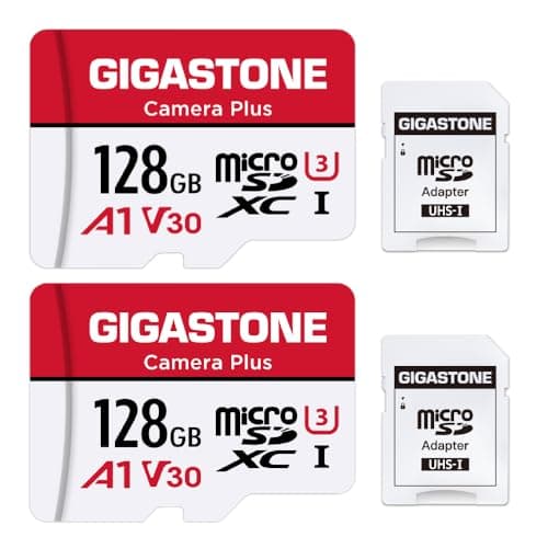 Gigastone Carte Mémoire 128 Go Lot de 2 Cartes, Caméra Plus Série, Vitesse allant jusqu'à 95 Mo/s. idéal pour Full HD Video Drone Gopro Caméra, U3 Carte Micro SDXC avec Mini Coque et Adaptateur SD.