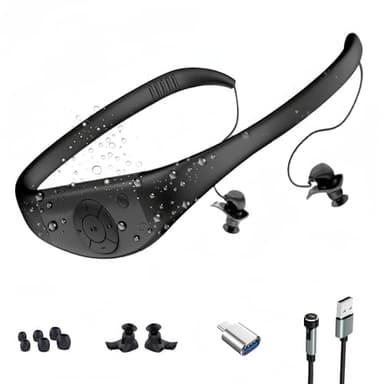 Tayogo Lecteur MP3 étanche pour la Natation, 8 Go IPX8, Chargement magnétique, Mode MP3/FM, Lecteur de Musique pour la Natation (ferreux)