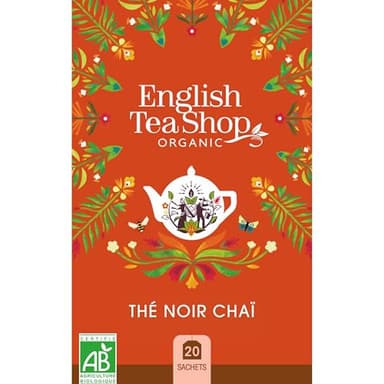 English Tea Shop - Thé Chaï Bio - Thé noir aux épices chaï traditionnelles - Cannelle, clous de girofle et cardamome - Boite de 20 sachets de thé noir chaï