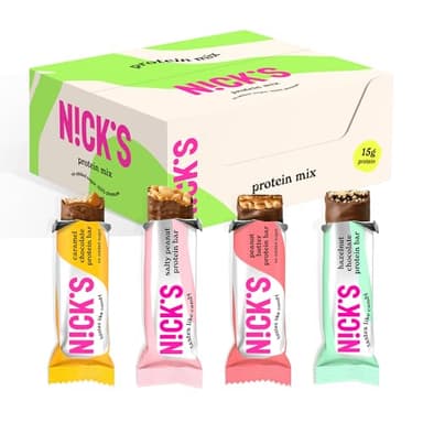 NICKS Coffret Barre Proteinée Keto Chocolat Sans Sucre Ajouté, Sans Gluten, Sans Huile de Palme | 4g Net carbs, 15g Protéines, 5g Collagène, Lowcarb (9 Barres x 50g - Protein bar Mix)