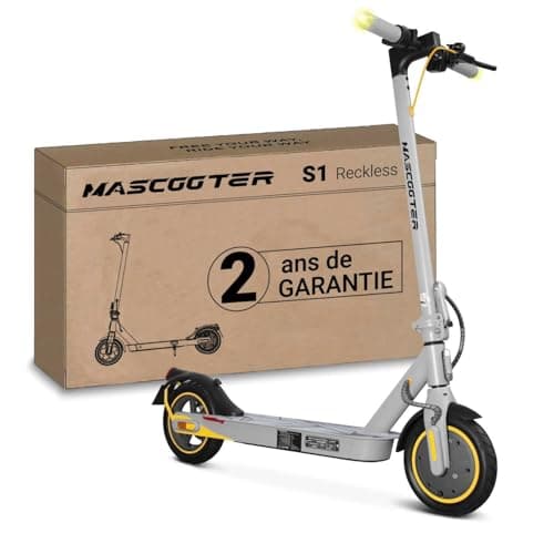 MASCOOTER S1 Reckless | Trottinette Èlectrique Adulte - Clignotants et Régénération de Batterie au Freinage – 300-600W Max, Autonomie 20km, Roues 8.5" Chambre à Air, Double Freins Électrique et Disque